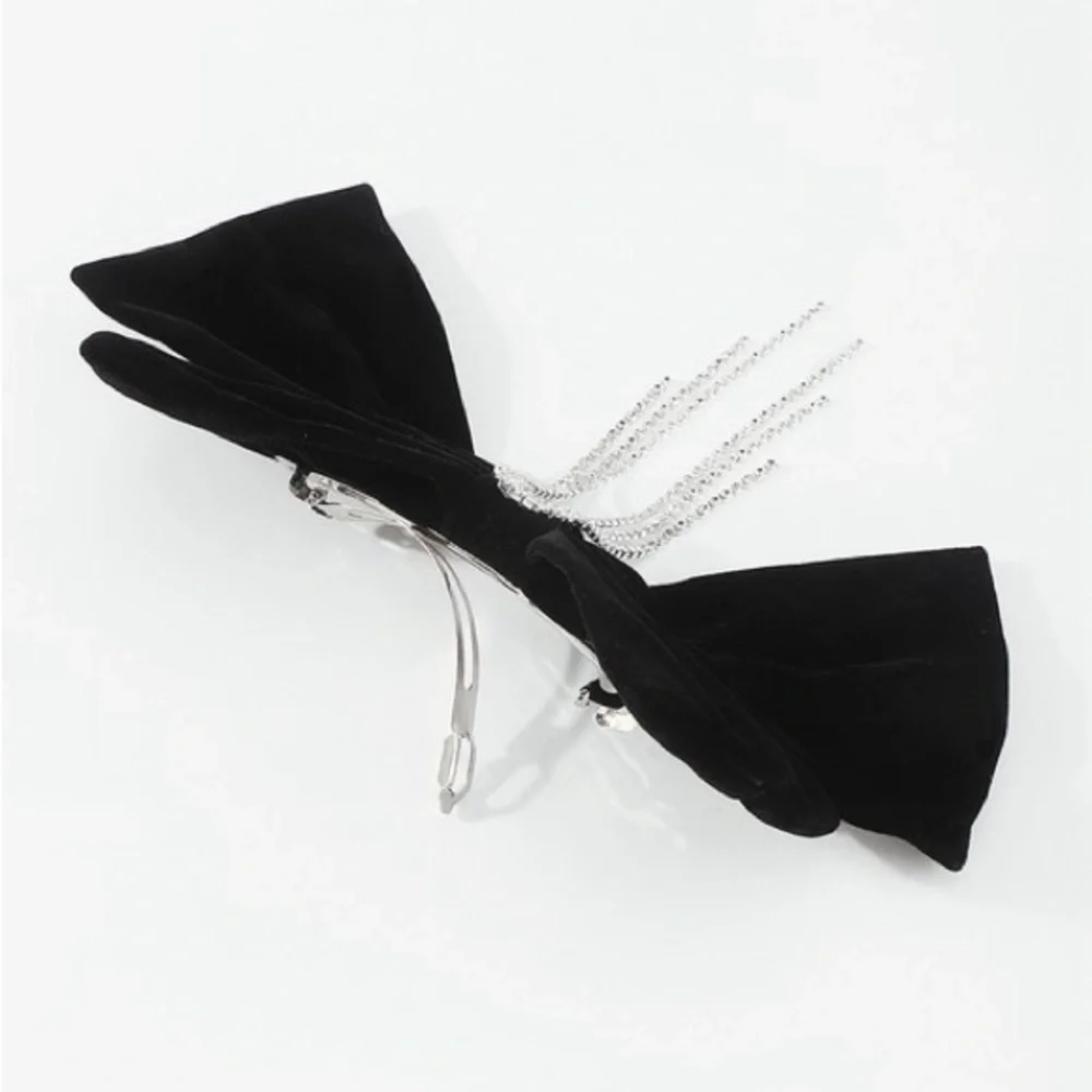 Black Velvet Crystal Tassel Hair Clip Bow (8000)